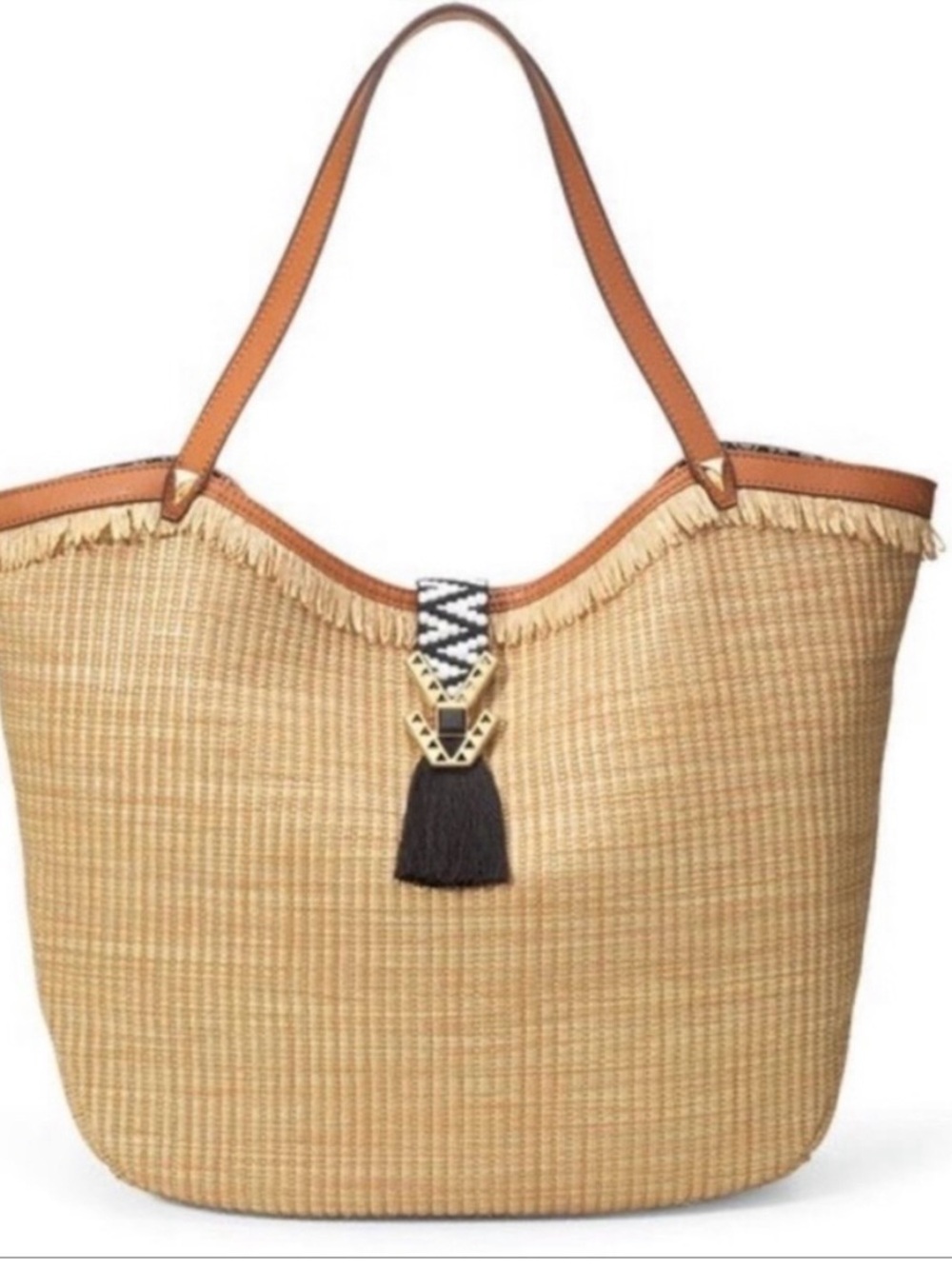Stella & Dot Natural Riviera Raffia Fringe Tote Bag